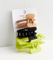 New Look 3 Pack Green Black and Brown Matte Claw Clips